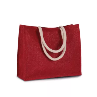   KI0219 juta strandtáska vagy bevásárlótáska, pamut fülekkel Kimood, Cherry Red/Gold-U