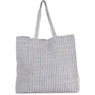   KI0236 csíkos bevásárlótáska juta és pamut anyagokból Kimood, Iris Blue/Natural-U
