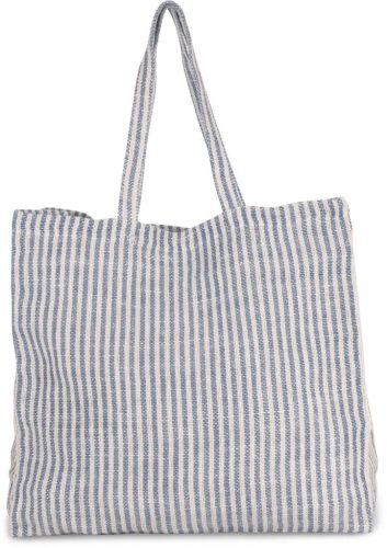 KI0236 csíkos bevásárlótáska juta és pamut anyagokból Kimood, Iris Blue/Natural-U