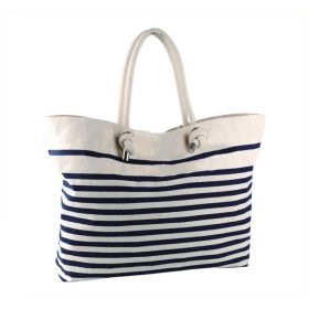   KI0242 nagy csíkos strandtáska pamutvászonból Kimood, Natural/Navy-U