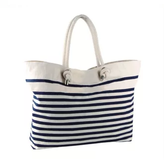   KI0242 nagy csíkos strandtáska pamutvászonból Kimood, Natural/Navy-U