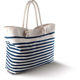   KI0242 nagy csíkos strandtáska pamutvászonból Kimood, Natural/Navy-U