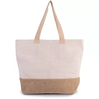   KI0258 nagy hosszú fülü pamut bevásárlótáska eltérő színű juta alappal Kimood, Rustic Natural/Natural-U
