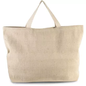   KI0260 nagy jutavászon bevásárlótáska cipzáras belső pamut zsebbel Kimood, Rustic Natural-U
