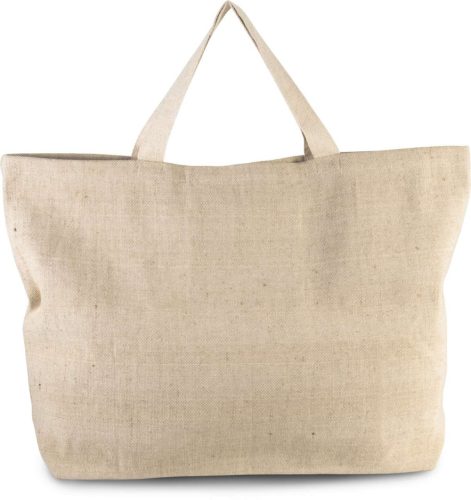 KI0260 nagy jutavászon bevásárlótáska cipzáras belső pamut zsebbel Kimood, Rustic Natural-U