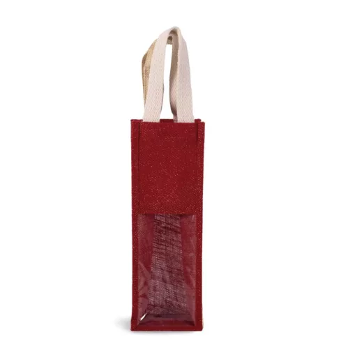 KI0267 kisméretű jutavászon bevásárlótáska Kimood, Cherry Red/Gold-U