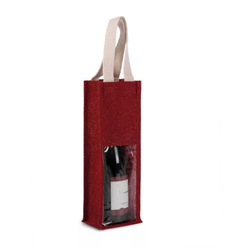 KI0267 kisméretű jutavászon bevásárlótáska Kimood, Cherry Red/Gold-U