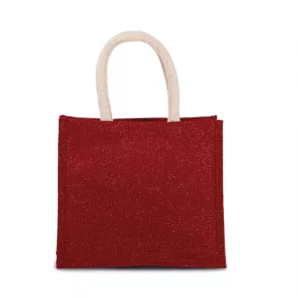   KI0273 közepes méretű juta táska pamut füllel Kimood, Cherry Red/Gold-U