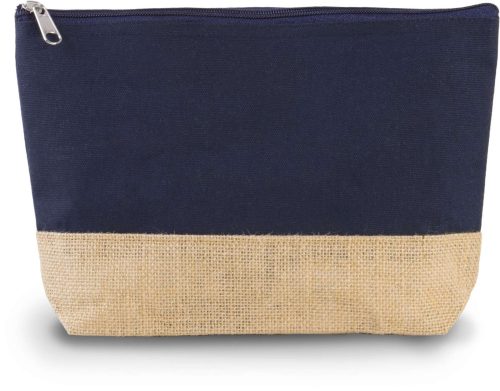 KI0276 nagy cipzáras piperetasak pamut és juta anyagból Kimood, Navy/Natural White-U