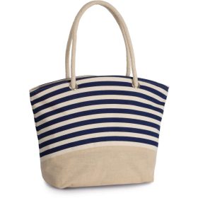   KI0283 tengerész csíkos juta és pamut bevásárlótáska Kimood, Natural/Navy-U