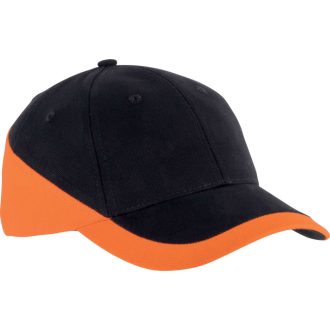   KP045 kétszínű baseball sapka, 6 paneles K-UP, Black/Orange-U