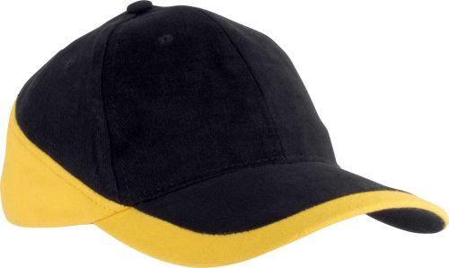 KP045 kétszínű baseball sapka, 6 paneles K-UP, Black/Yellow-U
