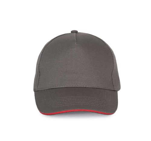 KP124 SANDWICH baseball sapka 5 paneles, pamut twill anyagból K-UP, Slate Grey/Red-U