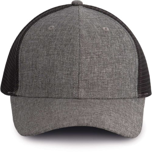 KP142 ívelt ellenzős 6 paneles hálós baseball sapka K-UP, Silver Heather/Dark Grey-U
