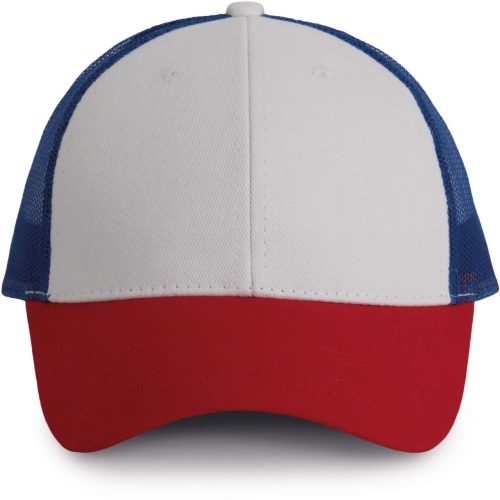 KP158 hálós baseball sapka hat paneles, poliészter K-UP, White/Red/Royal Blue-U