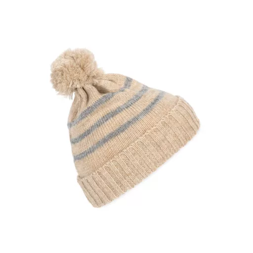 KP556 csíkos kötött sapka K-UP, Light Sand Heather/Light Grey Heather-U