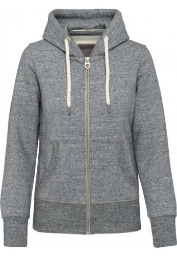 Női vastag cipzáras kapucnis pulóver, Kariban KV2307, Slub Grey Heather-XS
