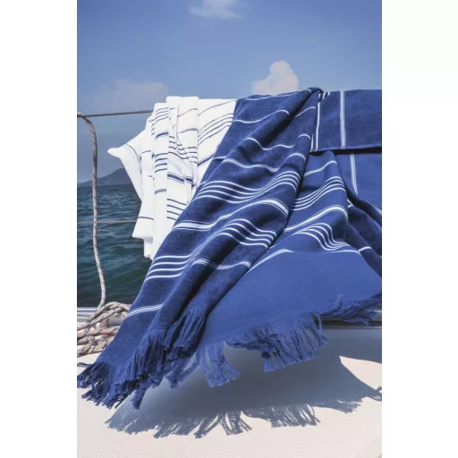 OL1000 csíkos, rojtos strandtörölköző Olima, White/Light Navy-90X170