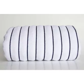   OL2000 csúcsminőségű strandtörölköző keskeny csíkokkal Olima, White/Navy-90X180