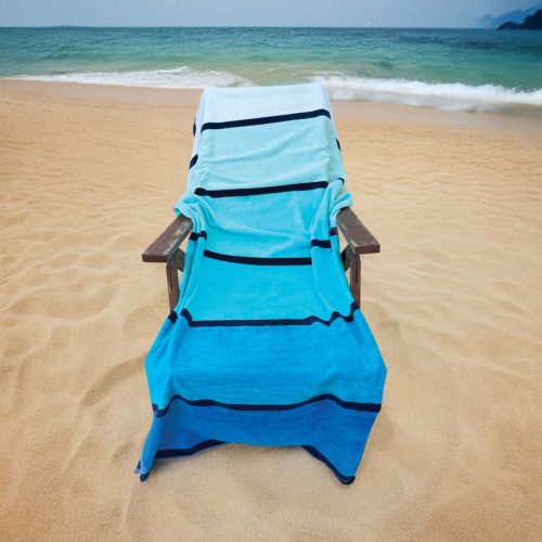 Olima OLV4010 TURQUOISE  csíkos, velúr strandtörölköző , Türkiz-Multicolour-90X180