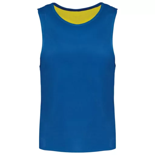 PA048 két rétgű, eltérő színű gyerek ujjatlan kifordítható sportpóló Proact, Fluorescent Yellow/Sporty Royal Blue-10/14