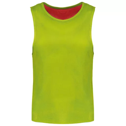 PA048 két rétgű, eltérő színű gyerek ujjatlan kifordítható sportpóló Proact, Sporty Red/Fluorescent Green-10/14