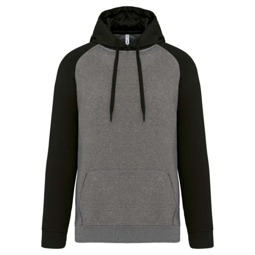 PA369 kétszínű raglán ujjú kapucnis pulóver Proact, Grey Heather/Black-M