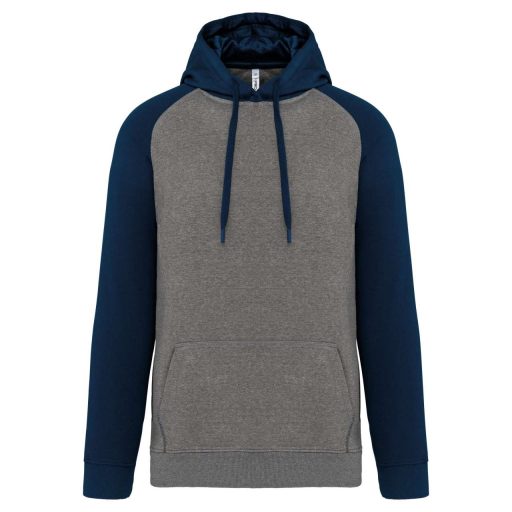 PA369 kétszínű raglán ujjú kapucnis pulóver Proact, Grey Heather/Sporty Navy-2XL