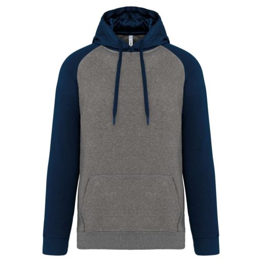 PA369 kétszínű raglán ujjú kapucnis pulóver Proact, Grey Heather/Sporty Navy-XS