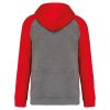 PA369 kétszínű raglán ujjú kapucnis pulóver Proact, Grey Heather/Sporty Red-XS