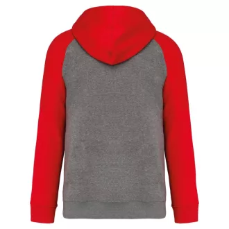   PA369 kétszínű raglán ujjú kapucnis pulóver Proact, Grey Heather/Sporty Red-XS
