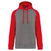 PA369 kétszínű raglán ujjú kapucnis pulóver Proact, Grey Heather/Sporty Red-XS