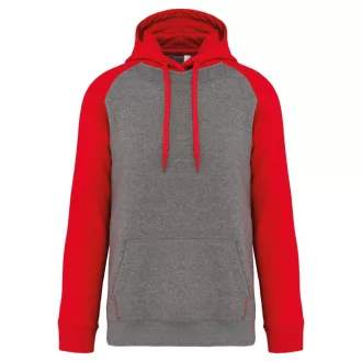   PA369 kétszínű raglán ujjú kapucnis pulóver Proact, Grey Heather/Sporty Red-XS
