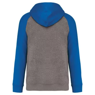   PA369 kétszínű raglán ujjú kapucnis pulóver Proact, Grey Heather/Sporty Royal Blue-XS