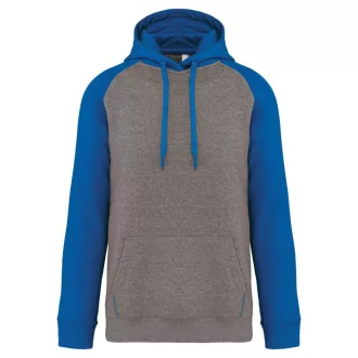   PA369 kétszínű raglán ujjú kapucnis pulóver Proact, Grey Heather/Sporty Royal Blue-XS