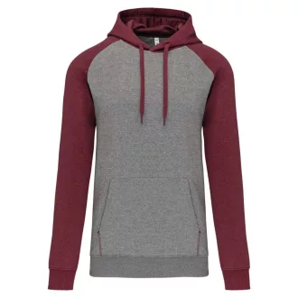   PA369 kétszínű raglán ujjú kapucnis pulóver Proact, Grey Heather/Wine Heather-S