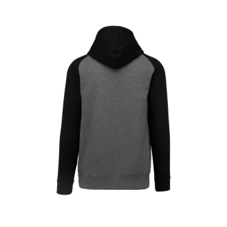  PA370 gyerek kapucnis pulóver, kétszínű raglán ujjú Proact, Grey Heather/Black-6/8