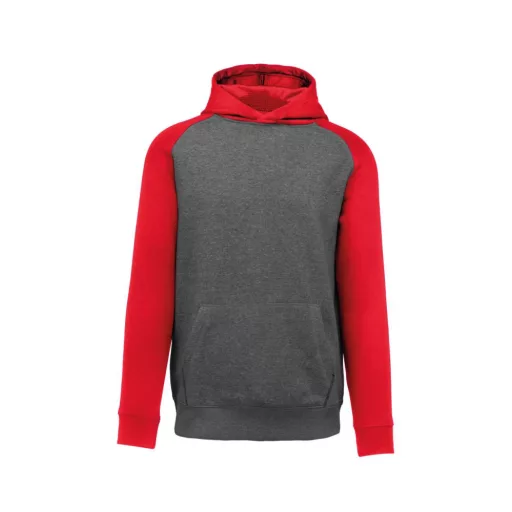 PA370 gyerek kapucnis pulóver, kétszínű raglán ujjú Proact, Grey Heather/Sporty Red-10/12