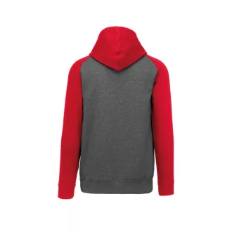   PA370 gyerek kapucnis pulóver, kétszínű raglán ujjú Proact, Grey Heather/Sporty Red-6/8