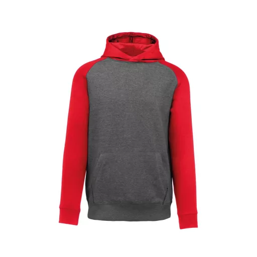 PA370 gyerek kapucnis pulóver, kétszínű raglán ujjú Proact, Grey Heather/Sporty Red-8/10
