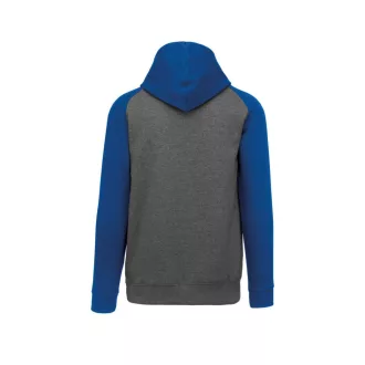   PA370 gyerek kapucnis pulóver, kétszínű raglán ujjú Proact, Grey Heather/Sporty Royal Blue-6/8