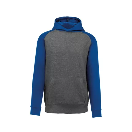 PA370 gyerek kapucnis pulóver, kétszínű raglán ujjú Proact, Grey Heather/Sporty Royal Blue-6/8