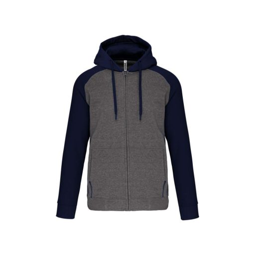 PA380 kétszínű cipzáras kapucnis kapucnis pulóver Proact, Grey Heather/Sporty Navy-M