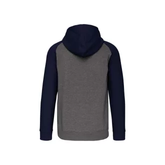   PA380 kétszínű cipzáras kapucnis kapucnis pulóver Proact, Grey Heather/Sporty Navy-XS