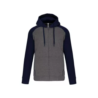   PA380 kétszínű cipzáras kapucnis kapucnis pulóver Proact, Grey Heather/Sporty Navy-XS
