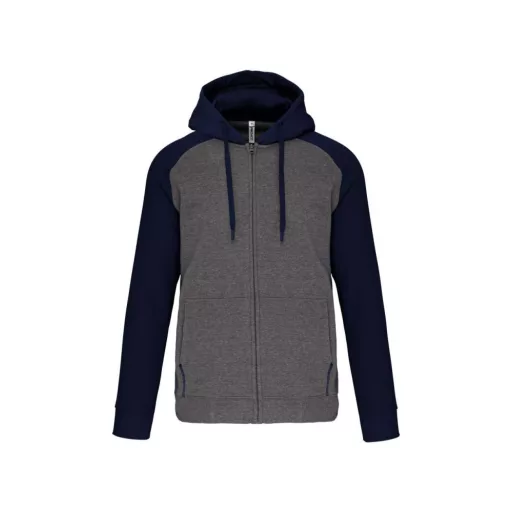 PA380 kétszínű cipzáras kapucnis kapucnis pulóver Proact, Grey Heather/Sporty Navy-XS