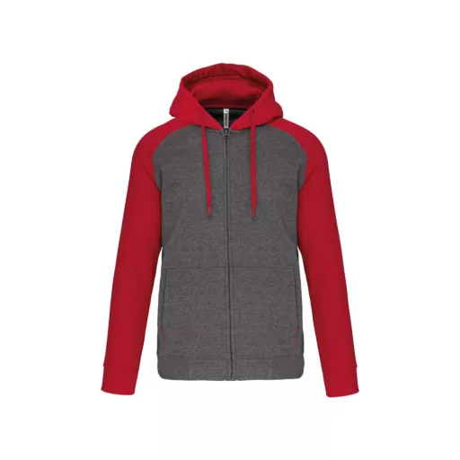 PA380 kétszínű cipzáras kapucnis kapucnis pulóver Proact, Grey Heather/Sporty Red-2XL
