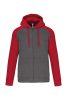 PA380 kétszínű cipzáras kapucnis kapucnis pulóver Proact, Grey Heather/Sporty Red-L