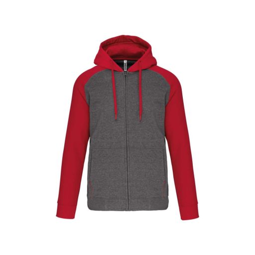 PA380 kétszínű cipzáras kapucnis kapucnis pulóver Proact, Grey Heather/Sporty Red-M
