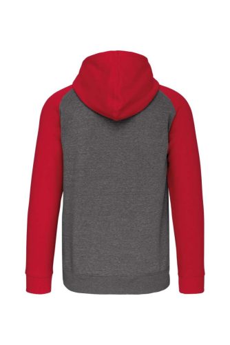 PA380 kétszínű cipzáras kapucnis kapucnis pulóver Proact, Grey Heather/Sporty Red-XS